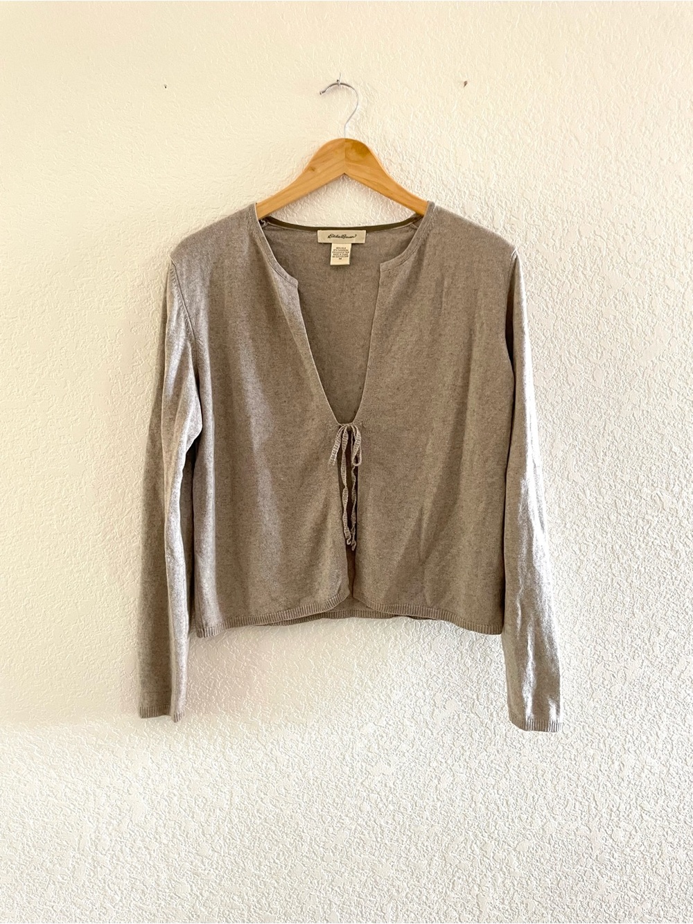 Vintage Eddie Bauer Silk Cashmere Blend Tie-Front Knit Top Sweater Cardigan Sz M